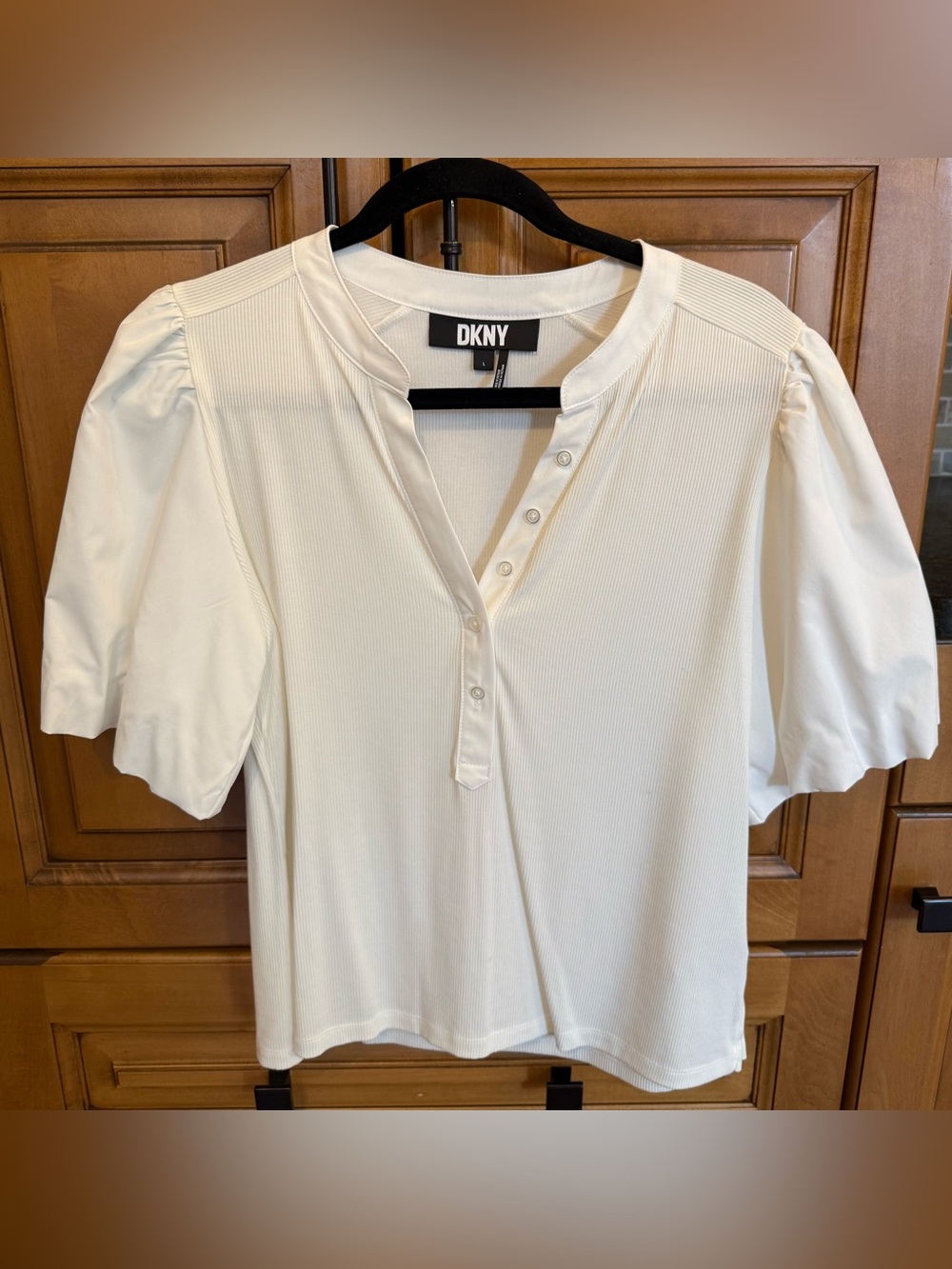 DKNY Short-Sleeve Ribbed Henley Top